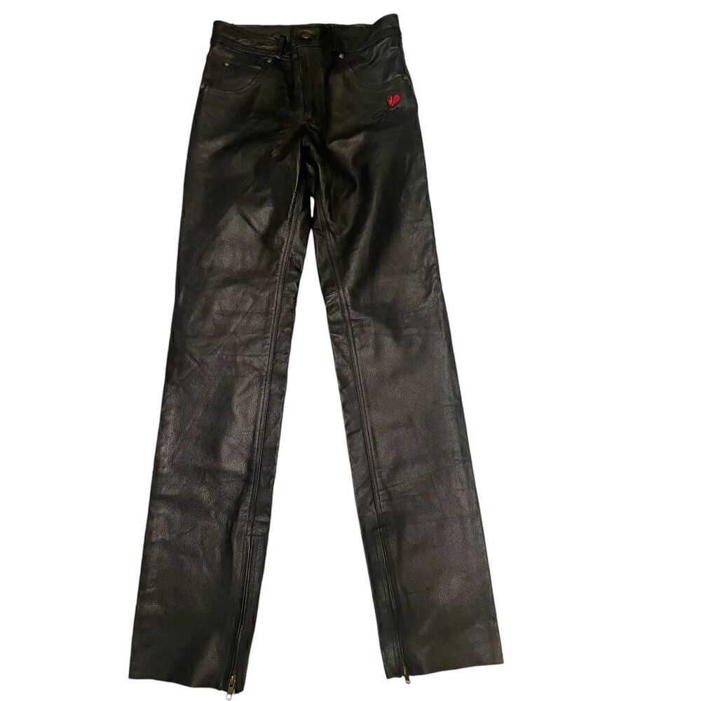 Meign Armour Women’s Heavy Moto Bike Leather Pants Black Size 32